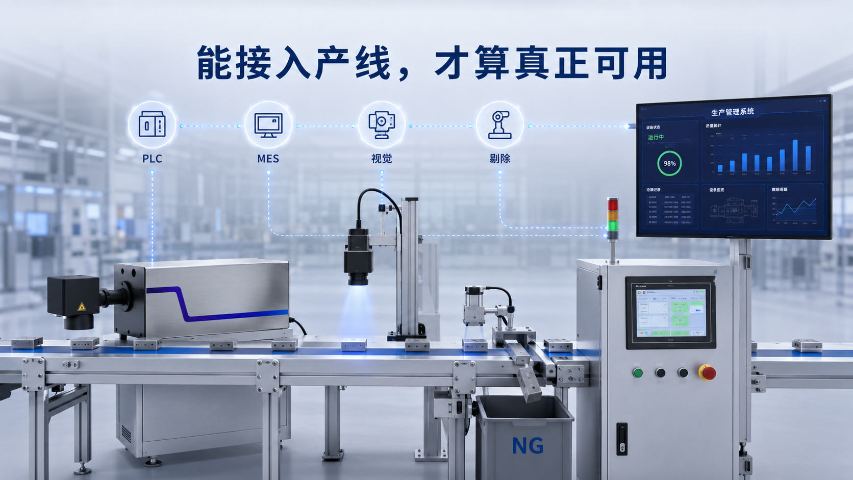 激光打标系统需要接入PLC MES视觉和剔除机构